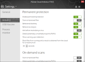 Showing the scan settings in Panda Cloud Antivirus Free